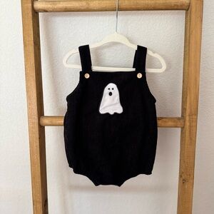Black Corduroy Baby Romper with Ghost Patch
